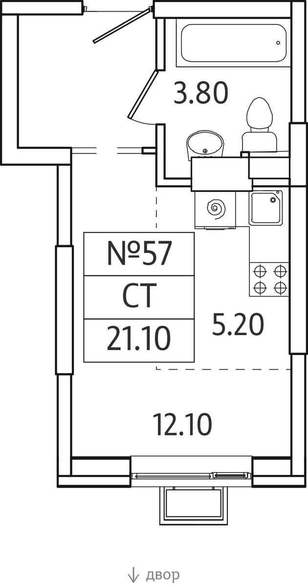 Планировка: Студия, 21.1 м²