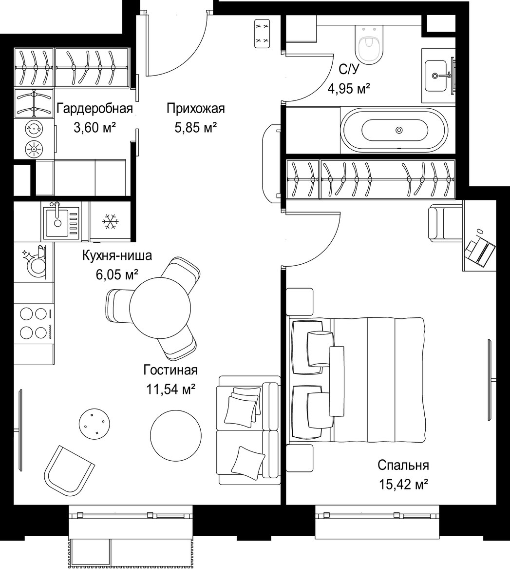 Планировка 47.41 м²