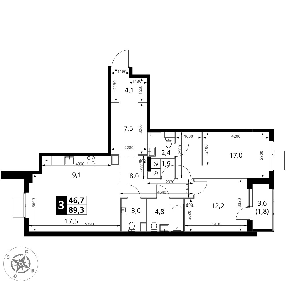Планировка 89.3 м²