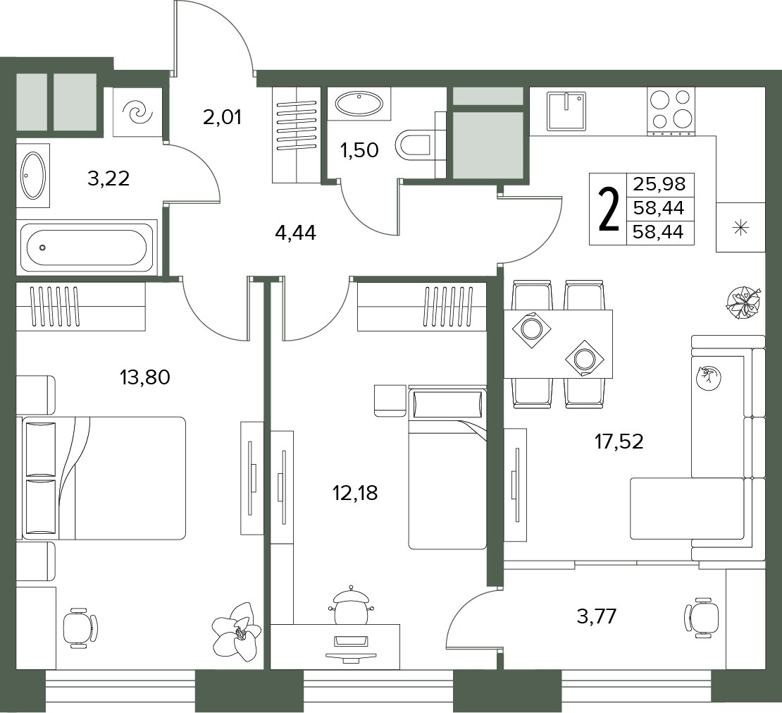 Планировка 58.44 м²