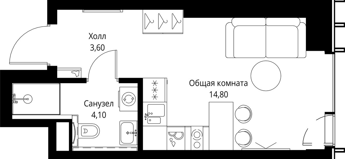 Планировка 22.5 м²