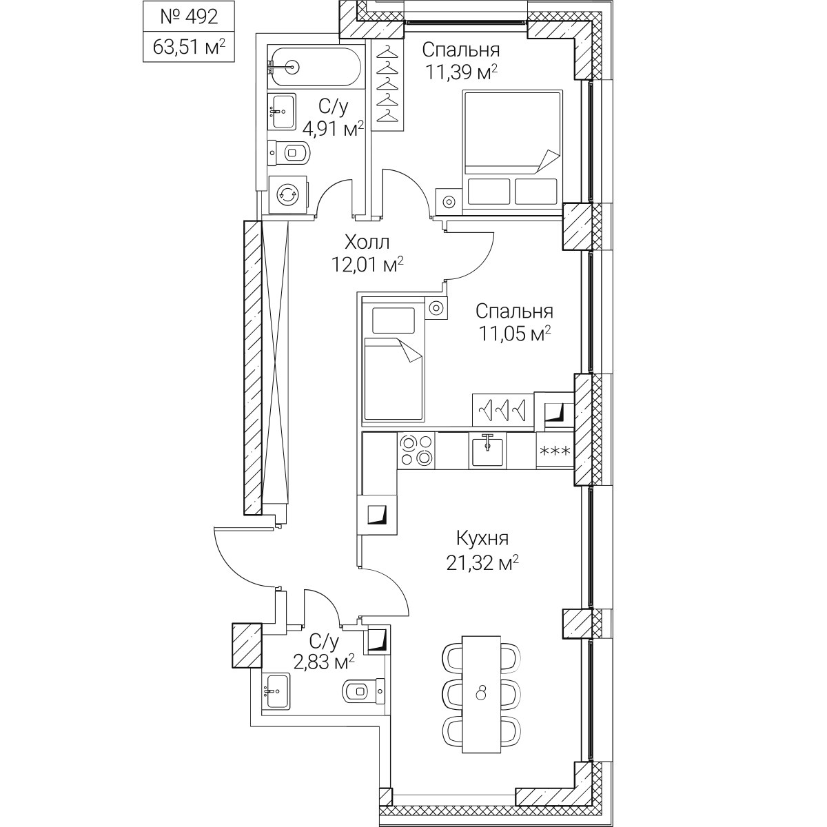 Планировка 63.51 м²