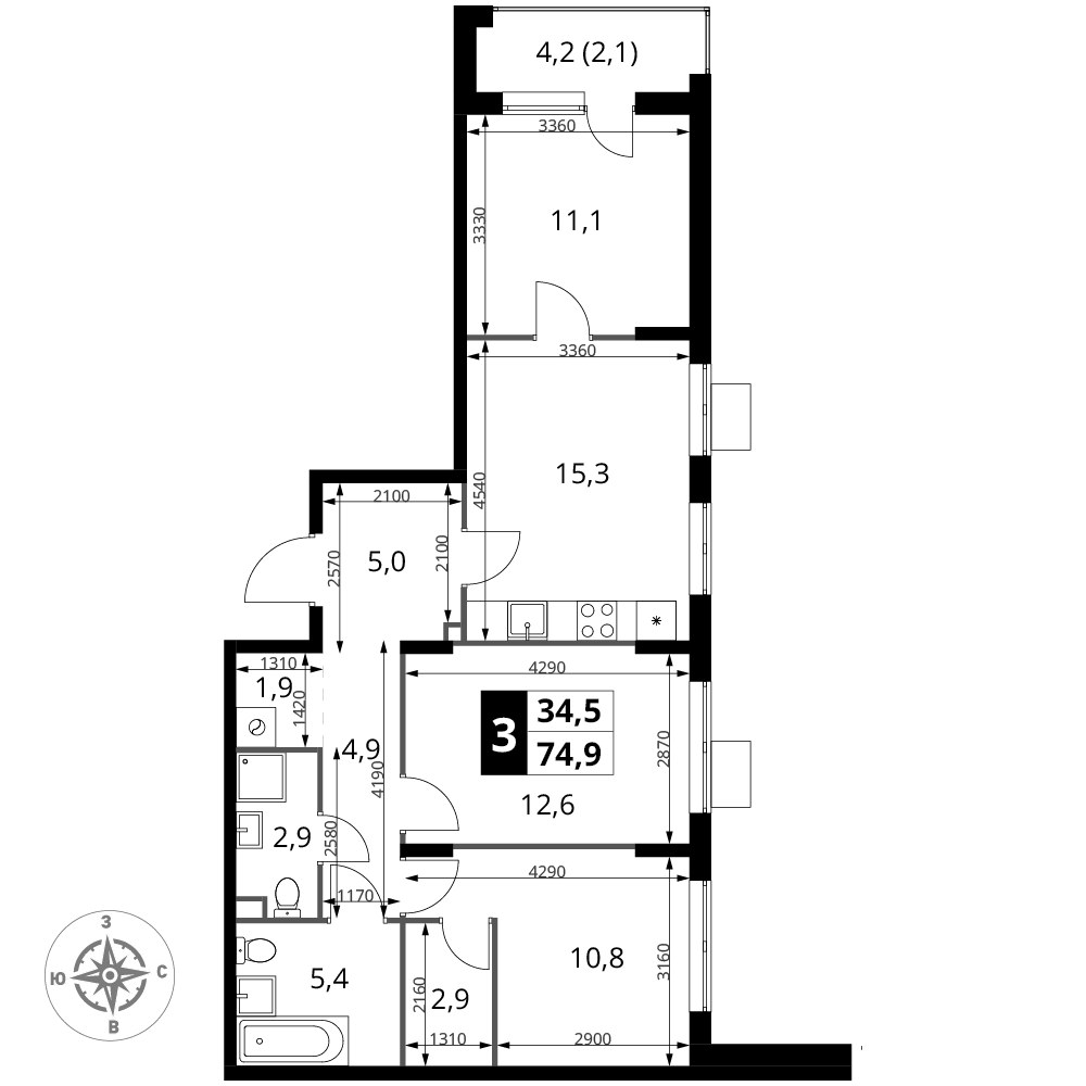 Планировка 74.9 м²