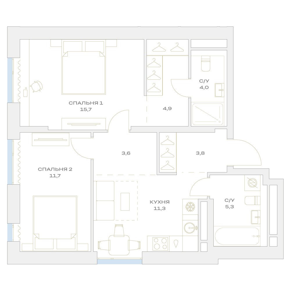 Планировка 60.7 м²