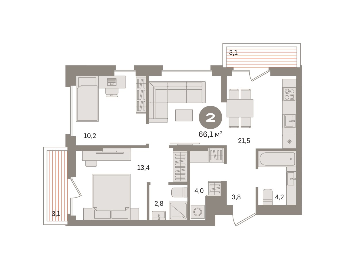 Планировка 66.0 м²
