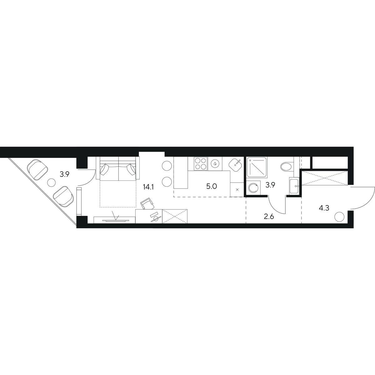 Планировка 33.8 м²