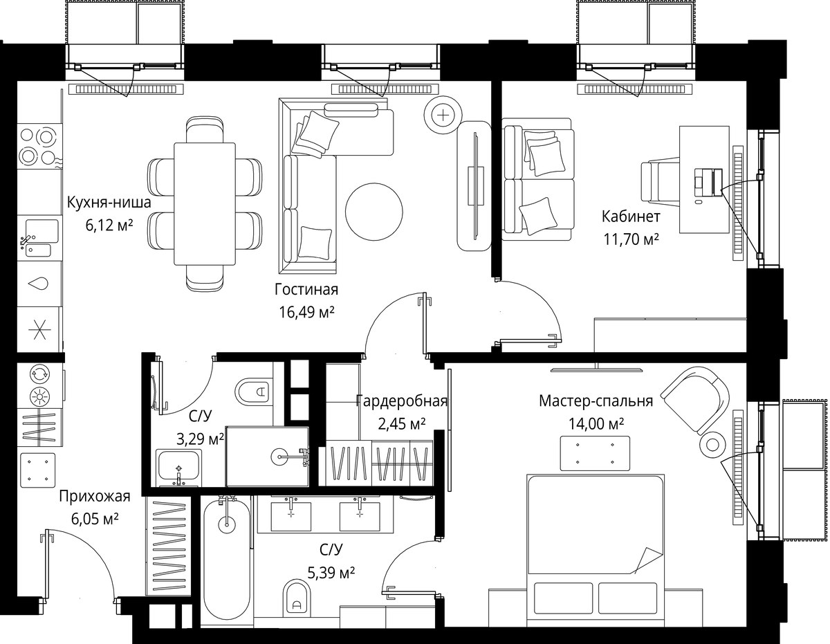 Планировка 65.49 м²