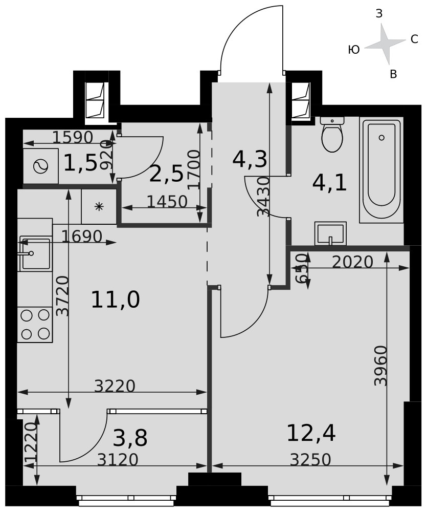 Планировка 39.6 м²