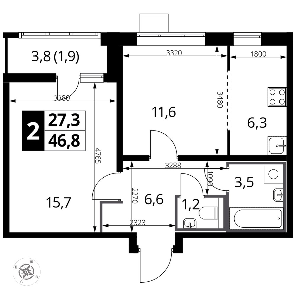 Планировка 46.9 м²