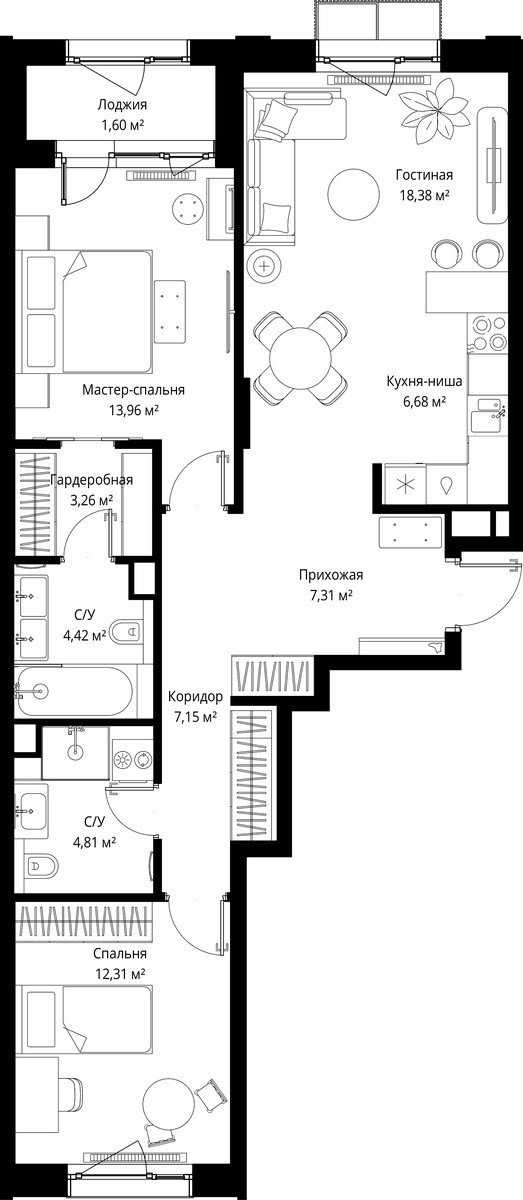 Планировка 79.88 м²