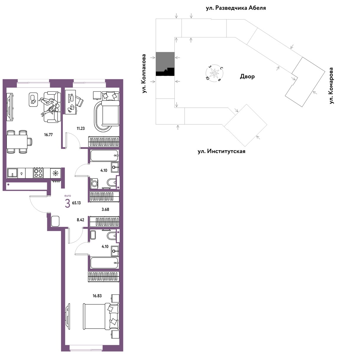 Планировка 65.13 м²