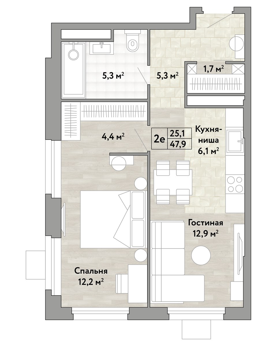 Планировка 47.9 м²