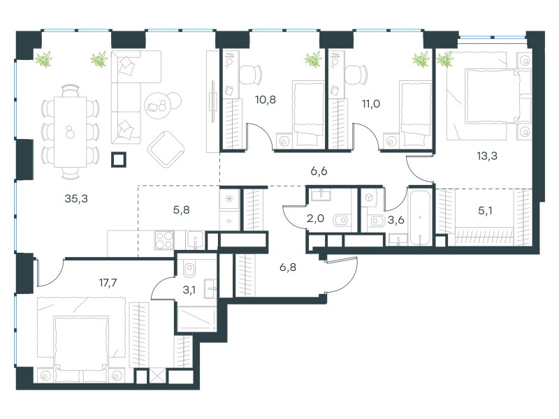 Планировка 121.1 м²