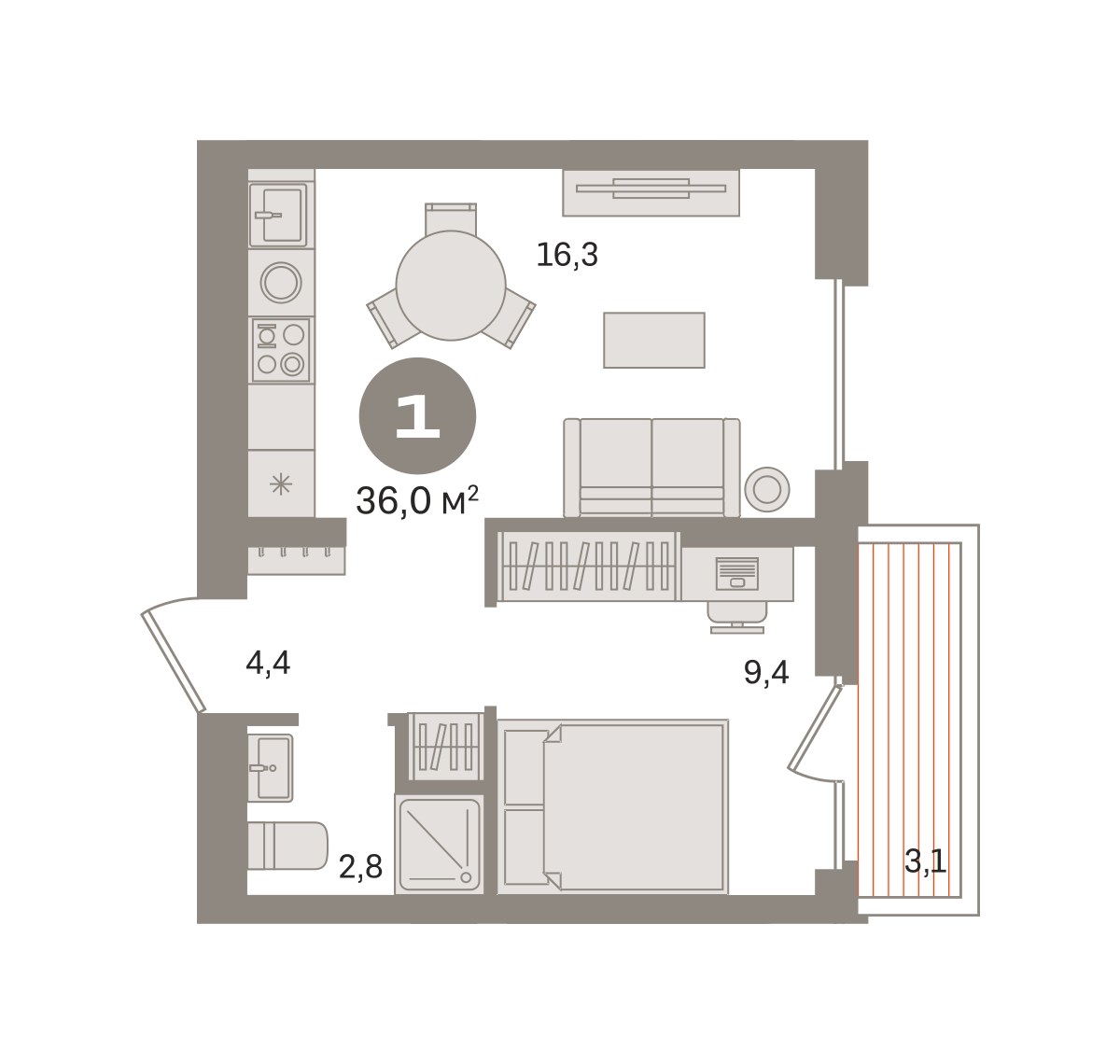 Планировка 35.99 м²