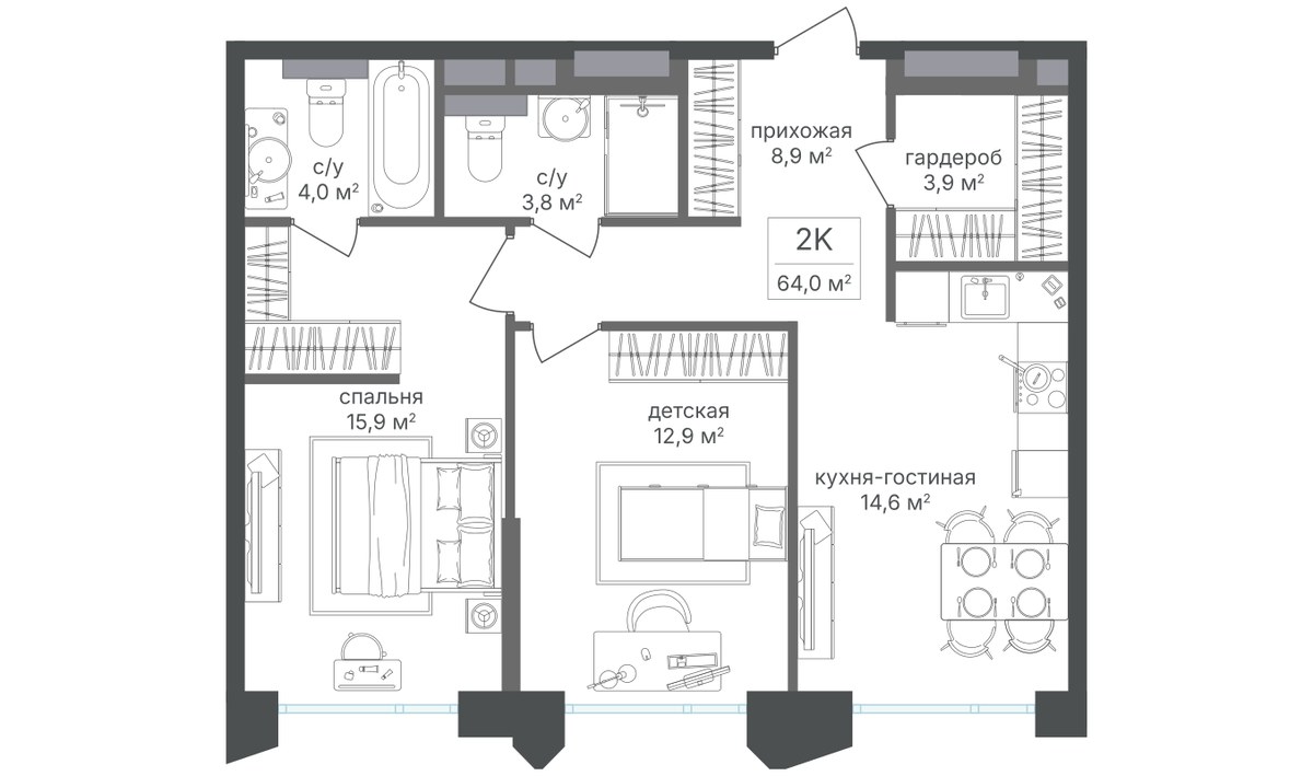 Планировка 63.7 м²