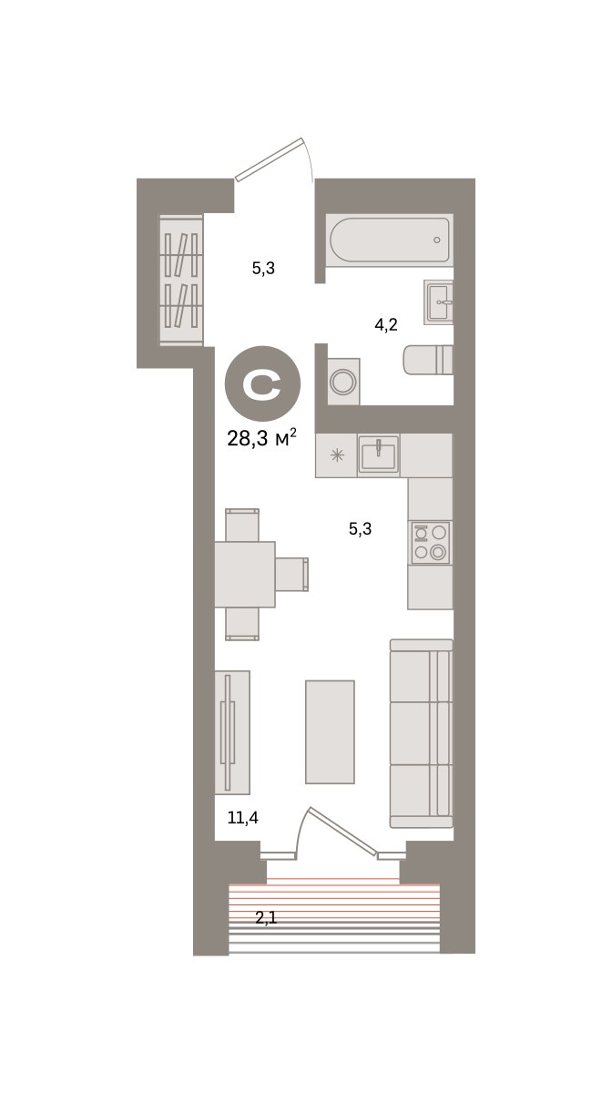 Планировка 28.3 м²