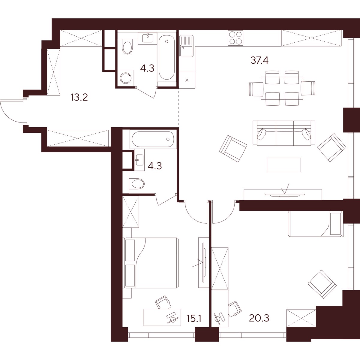 Планировка 94.6 м²