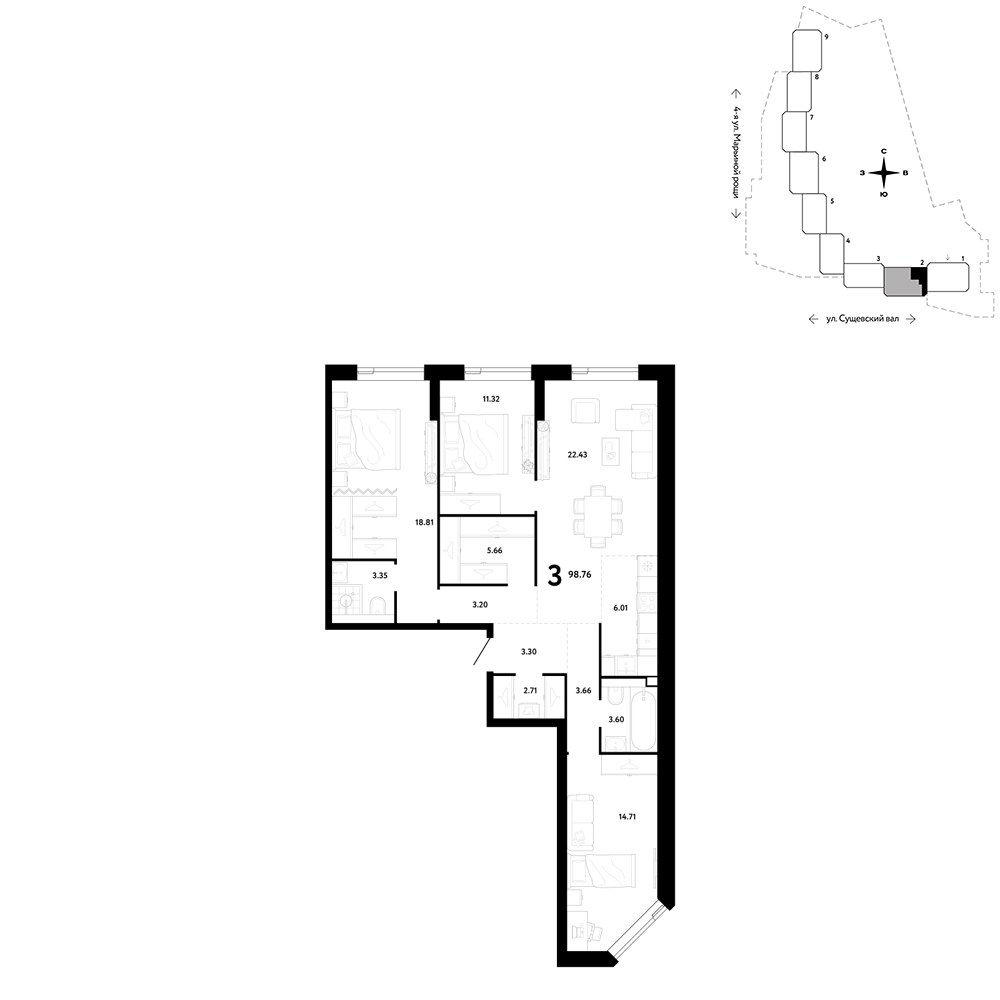 Планировка 98.76 м²