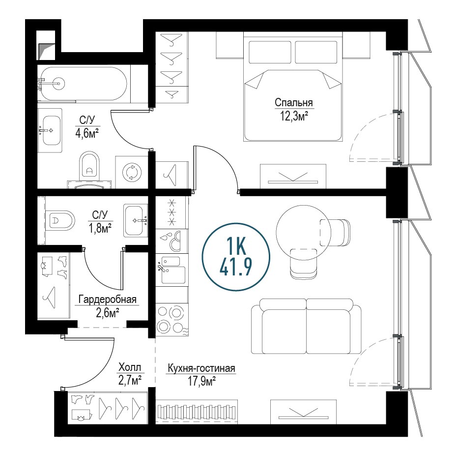 Планировка 41.5 м²
