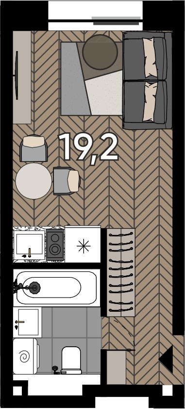 Планировка: Студия, 19.2 м²