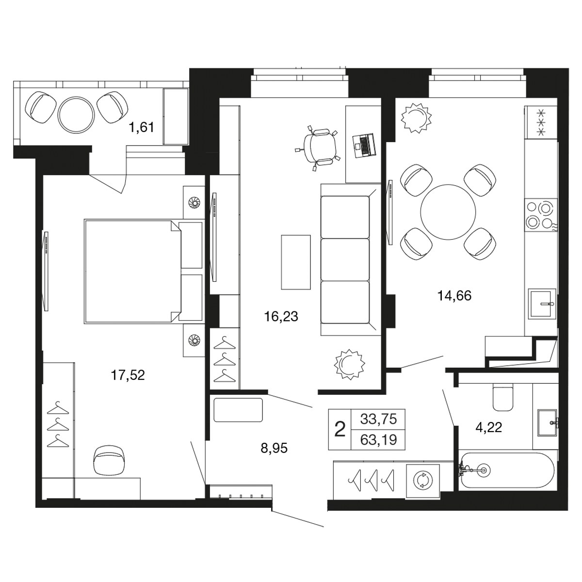 Планировка 61.6 м²