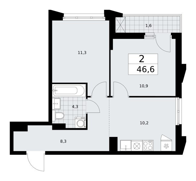 Планировка 46.6 м²