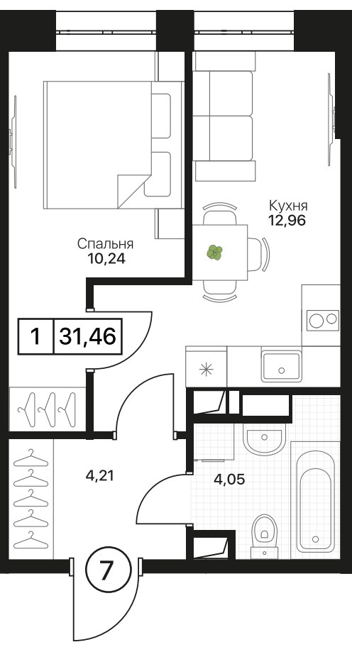 Планировка 31.46 м²