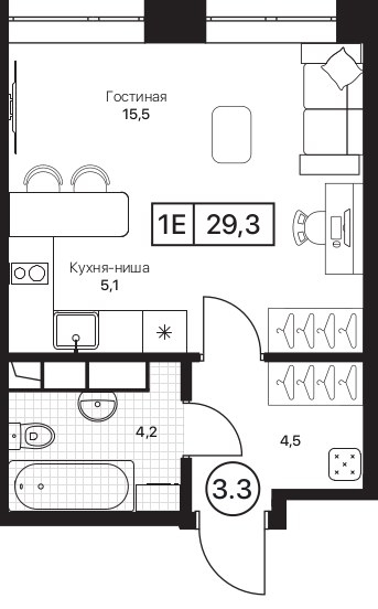 Планировка 29.3 м²