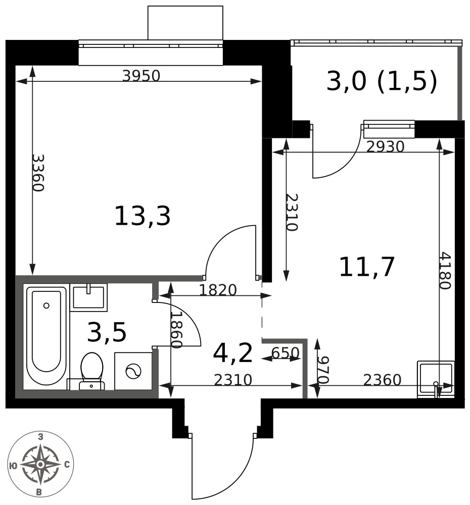 Планировка 34.2 м²