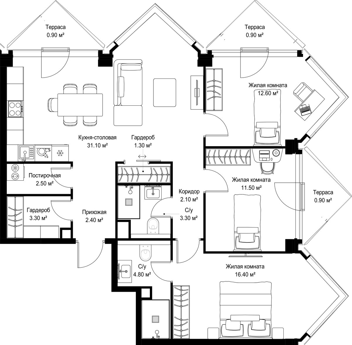 Планировка 94.0 м²