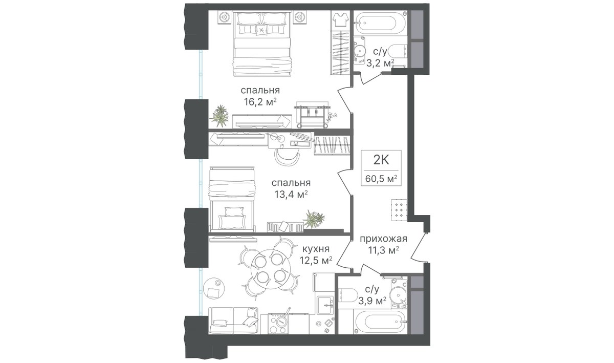 Планировка 60.5 м²