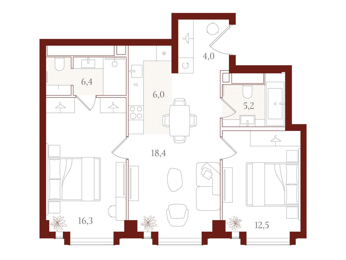 Планировка 68.8 м²