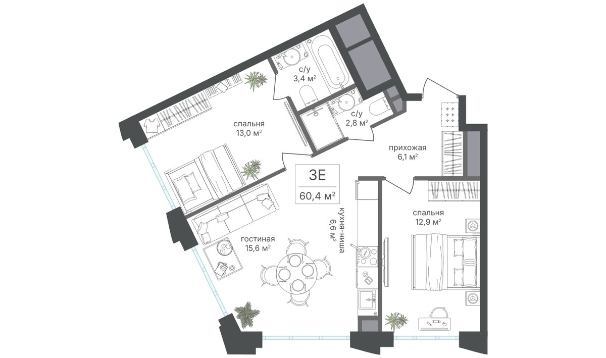 Планировка 60.4 м²
