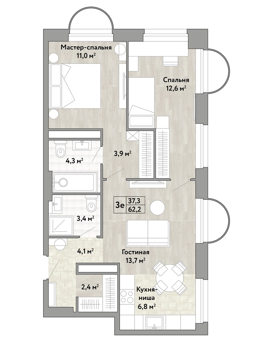 Планировка 62.2 м²
