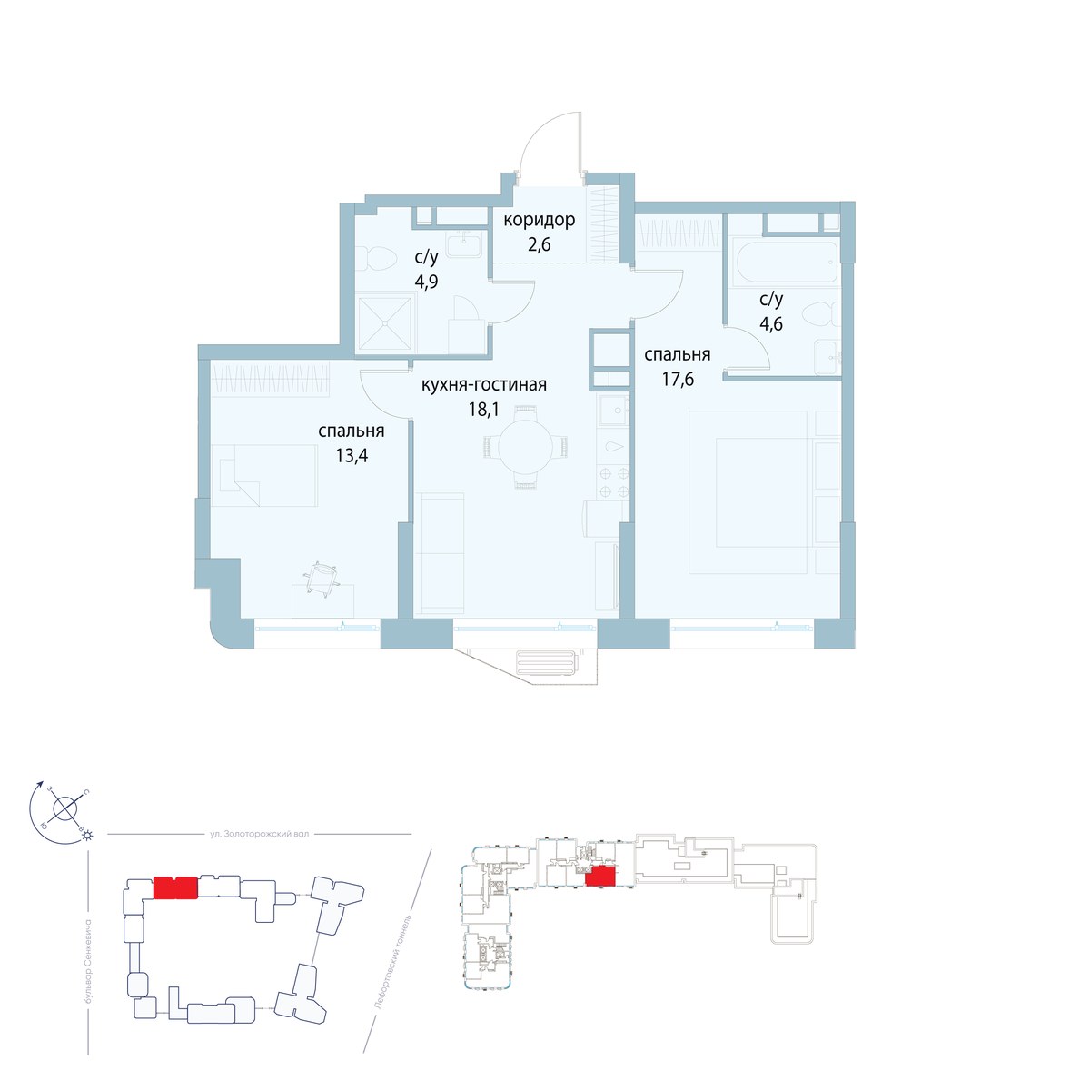 Планировка 61.2 м²