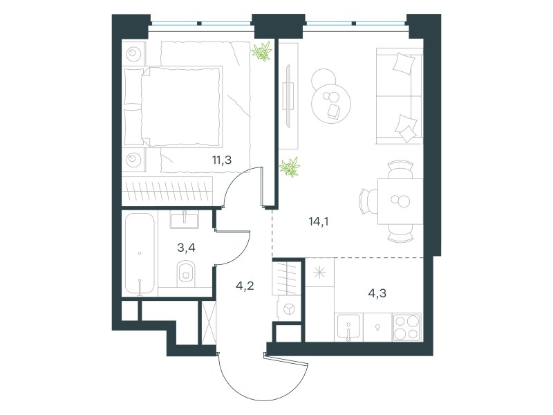 Планировка 37.3 м²