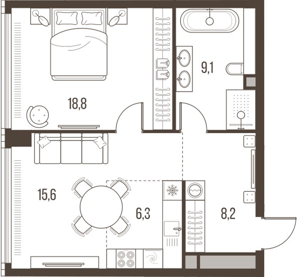 Планировка 58.0 м²