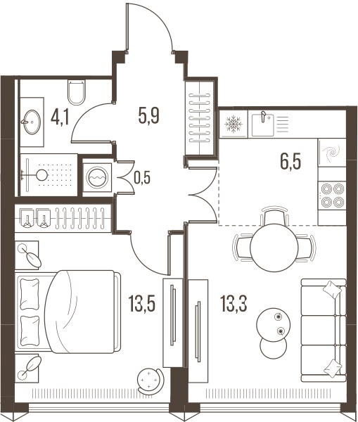 Планировка 43.8 м²