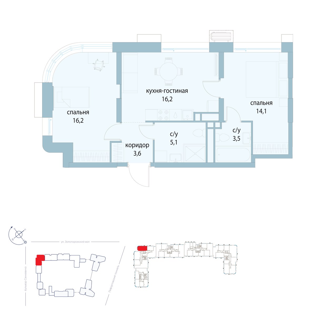 Планировка 58.7 м²