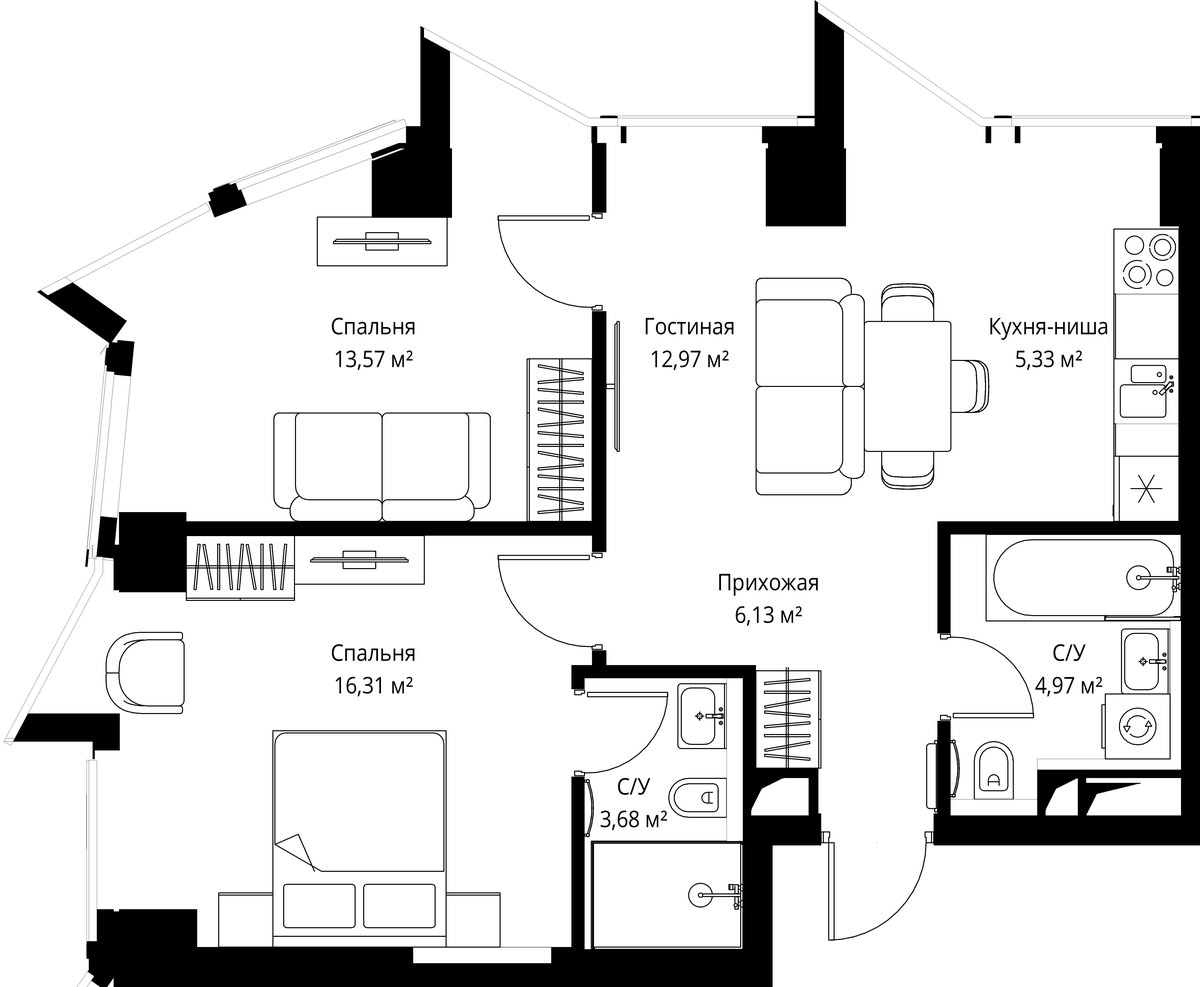 Планировка 63.3 м²