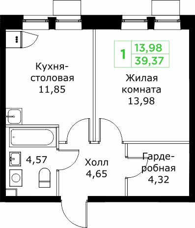 Планировка 39.5 м²