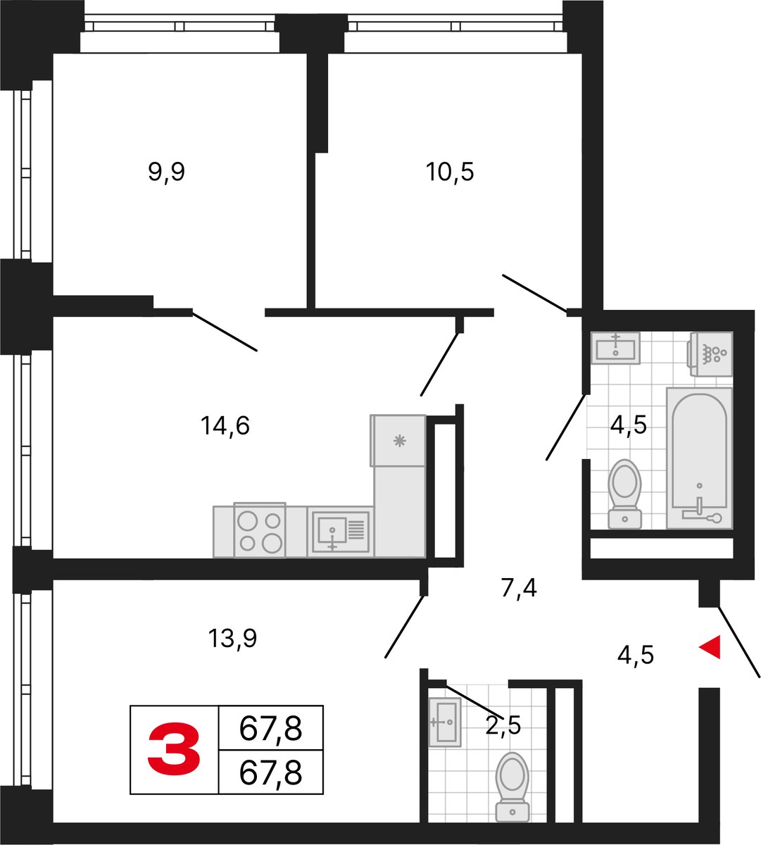 Планировка 67.8 м²