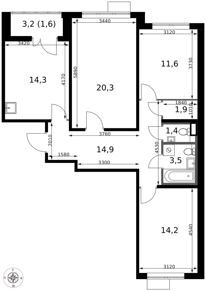 Планировка 83.7 м²