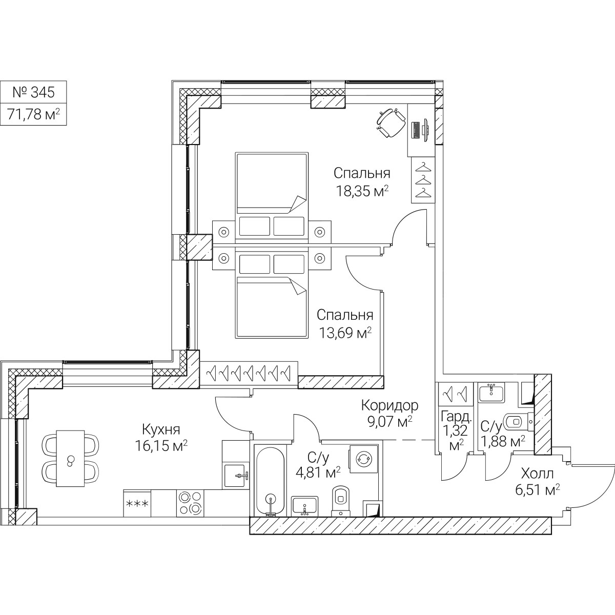 Планировка 71.78 м²