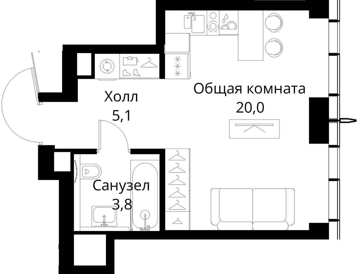 Планировка 28.9 м²