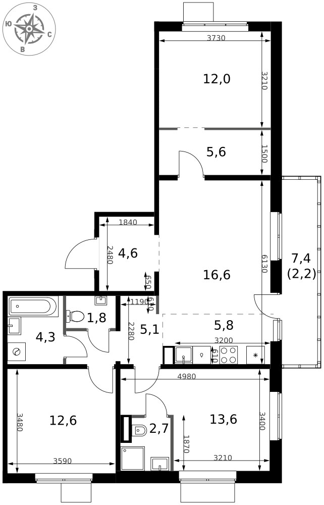 Планировка 86.9 м²