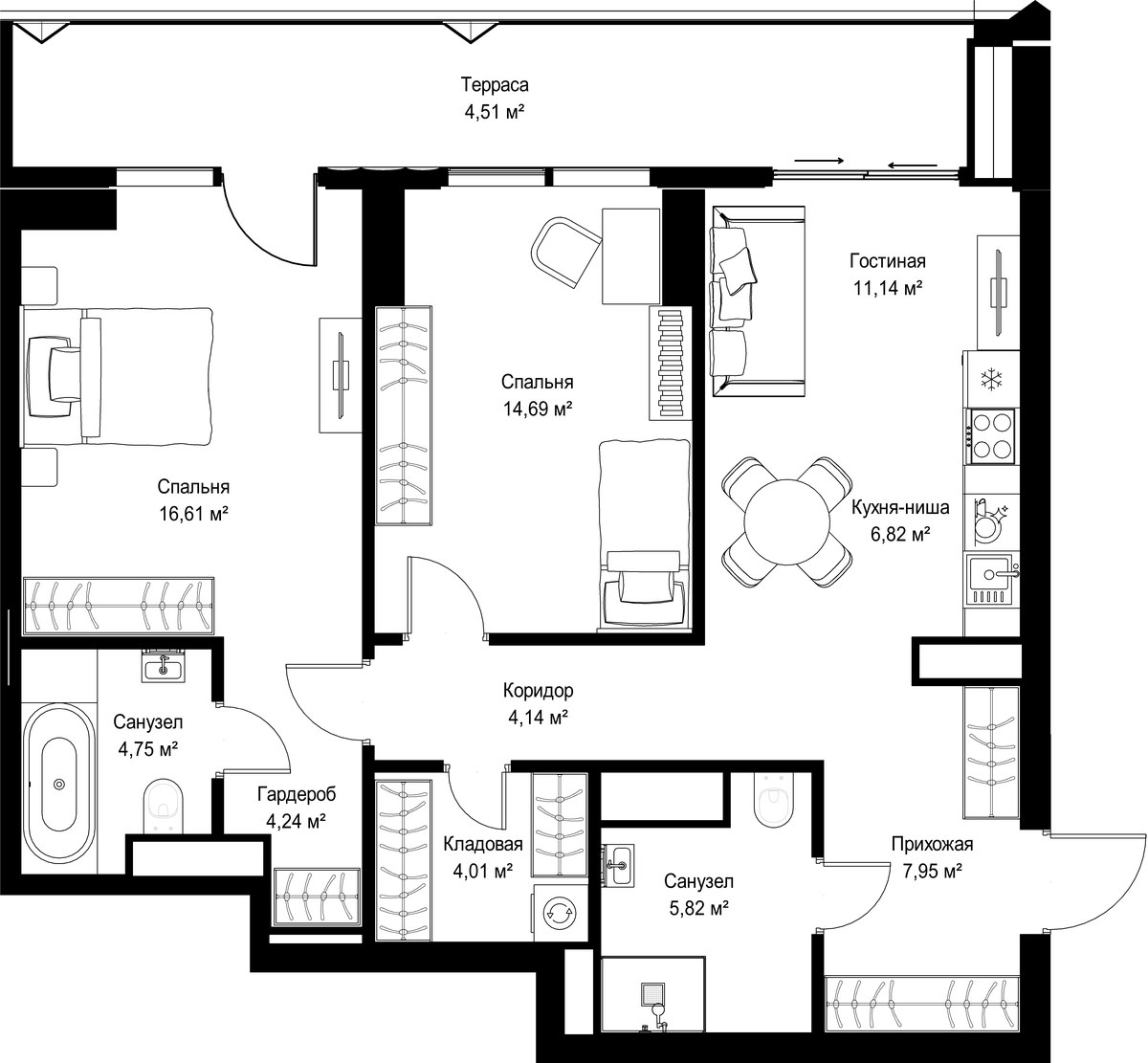Планировка 84.68 м²