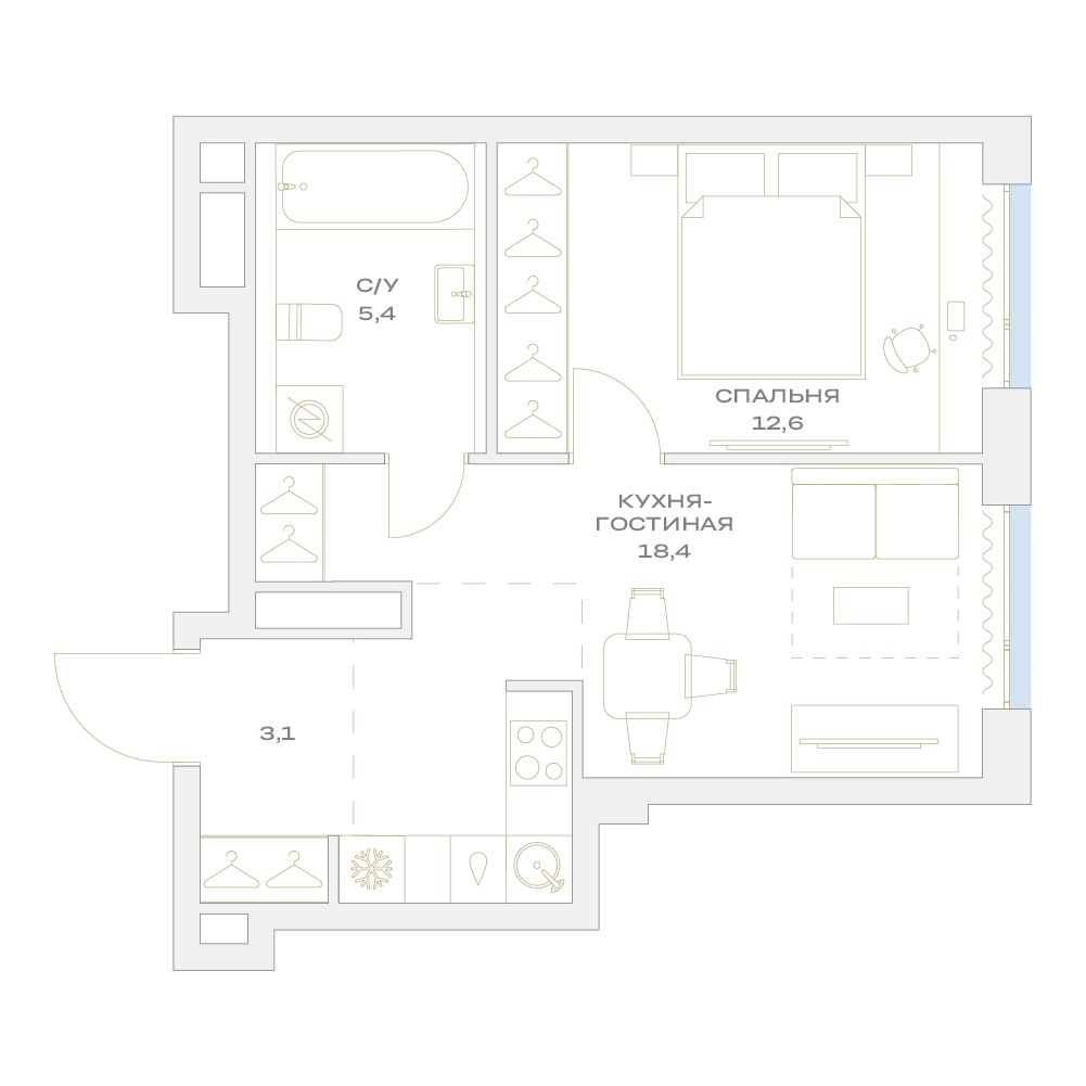 Планировка 39.5 м²