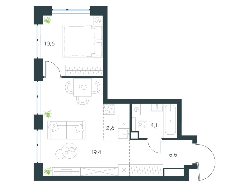 Планировка 42.6 м²