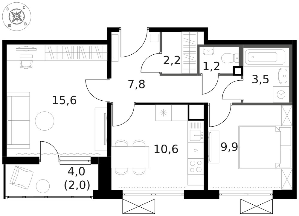 Планировка 53.2 м²